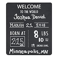 Canopy Street Baby Announcement Chalkboard Sign. “Welcome to The World” Photo Prop Board, Black w/White Print and Round Corners - 12” x 10” Rectangle