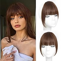 Clip in Bangs 100% Human Hair Bangs Clip in Hair Extensions Medium Brown Clip on Bangs French Bangs Fringe with Temples for Women Curved Bangs for Daily Wear (French Bangs, Medium Brown)