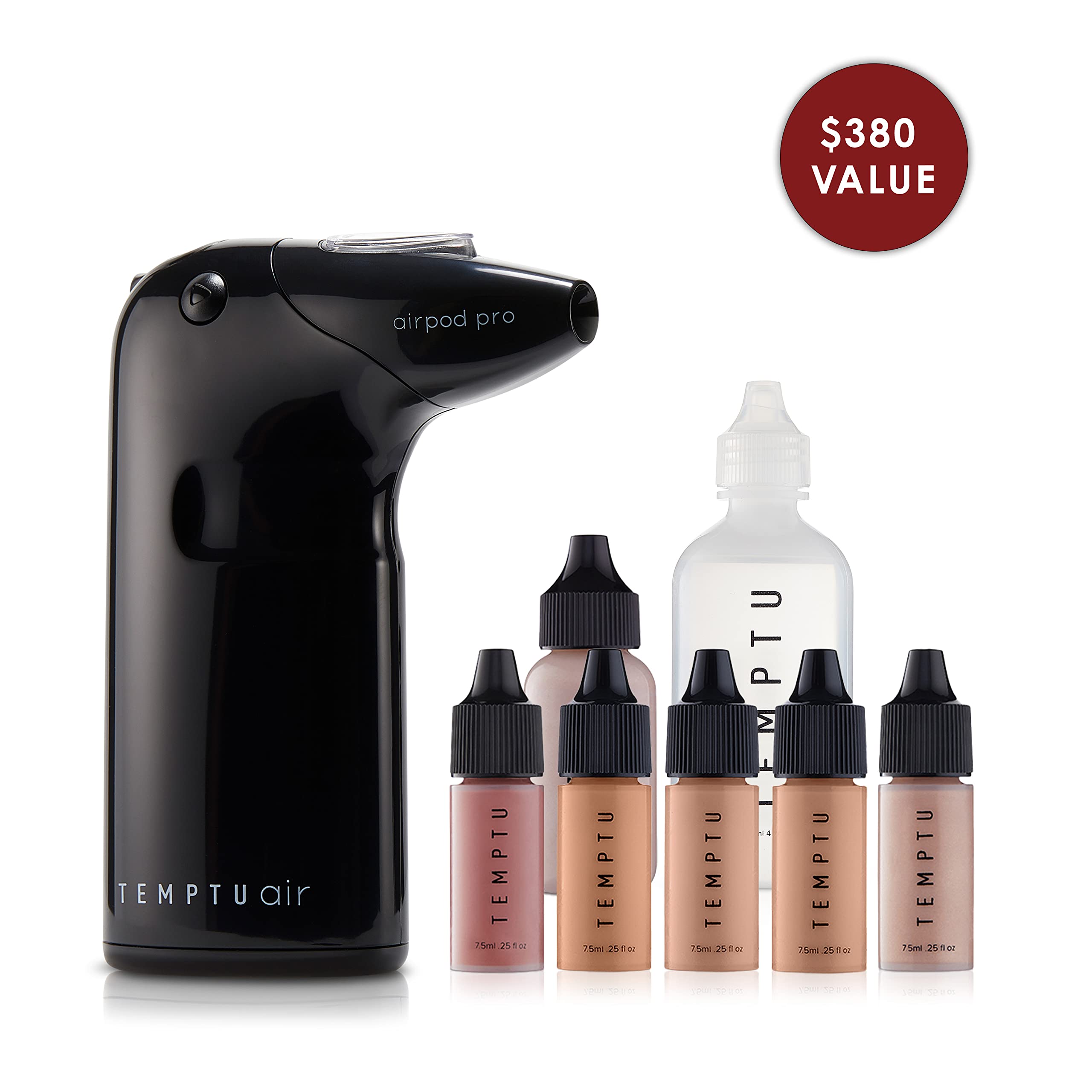 TEMPTU Air Intro Airbrush Makeup Kit: 9-Piece Set Includes Cordless Device, Refillable Makeup Cartridge, 3 Perfect Canvas Semi-Matte Foundations, Primer, Blush, Highlighter & Cleaner