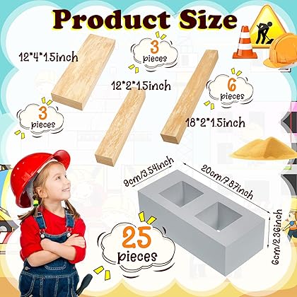 DEEKIN 25 Pcs Foam Brick Building Blocks and 12 Pcs Foam Wooden Beam Building Blocks, Foam Blocks Thick Cinder Blocks Large Fake Brick Builders Set for Construction and Stacking (Gray)