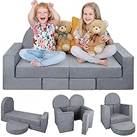 Modular Toddler Foam Sofa, 7PCS Kids Play Couch for Playroom Bedroom, Child Nugget Couch Furniture for Teens, Sectional Sofa Gift for Imaginative Boys and Girls