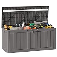 EAST OAK Outdoor Storage Box, 90 Gallon Deck Box, Waterproof Resin Storage Bin for Patio Cushions, Gardening Tools, Outdoor Toys, Lockable, UV Resistant, Grey