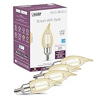Smart LED Candle WiFi Bulb, Compatible with Alexa or Google Assistant, E12 Base, No Hub, Flame Tip Filament Chandelier Light Bulb, 2700K Soft White, 4 Pack CFC40/927CA/FIL/AG/4