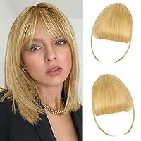 Clip in Bangs Fake Bangs Hair Clip 100% Human Hair Extensions Light Blonde bangs hair clip Fringe with Temples Wigs for Women Everyday Wear Curved Bangs (Wispy Bangs, Light Blonde)