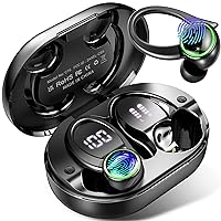 Headphones Bluetooth 5.3 Wireless Earbuds ENC Noise Cancelling Mic, Bass Stereo Over Ear buds with Earhooks, 48H Playback and Dual LED Display, IP7 Waterproof Earphones for Sports/Workouts/Gym/Gaming