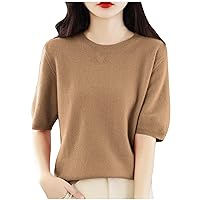 Women's Short Sleeve T Shirts Casual Summer Basic Crew Neck Slim Fit Rib Knit Tee Tops Solid Color Soft Comfy Blouse