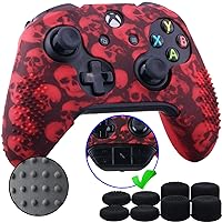9CDeer Studded Protective Customize Transfer Printing Silicone Cover Skin Sleeve Case + 8 Thumb Grips Analog Caps for Xbox One/S/X Controller Skull Red Compatible with Official Stereo Headset