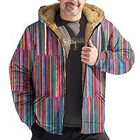Flannel Jacket for Men Long Sleeve Zipper Jackets Sherpa Fleece Lined Vintage Print Coats Casual Loose Hoodies
