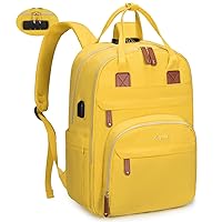 LOVEVOOK Laptop Backpack Purse for Women, Unisex Large Capacity 17 Inch Travel Anti-theft Bag, Work Business Computer Bags College backpack, Casual Hiking Daypack with Lock, Yellow