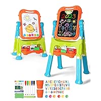 Lehoo Castle Easel for Kids, 4 in 1 Double Sided Kids Art Easel with Magnetic White Board & Chalk Board, Adjustable Standing Toddler Easel with Drawing & Writing Accessories - Gift for Boys and Girls