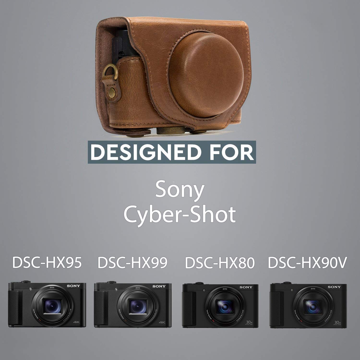 MegaGear MG597 Sony Cyber-shot DSC-HX99, DSC-HX95, DSC-HX90V, DSC-HX80 Ever Ready Leather Camera Case with Strap – Dark Brown
