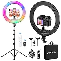 RGB Ring Light 18 inch with Tripod Stand (2700-7000K) for Phone Camera iPad Selfie Live Stream YouTube TikTok Video Shooting Best Lighting Atmosphere Ringlight (18 inch)