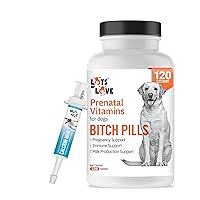 Lots of Love Bundle Set of 2 - Calcium Now Oral Supplement Paste for Dogs (15ml) and Bitch Pills Dog Prenatal Vitamins (120 Tablets)