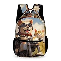 Dog and Cat Motorcycle Road Trip Backpack Adjustable Strap Daypack Lightweight Laptop Backpack Travel Business Bag for Women Men