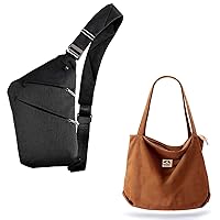 VADOO Sling Bag and Corduroy Tote Bag with Zipper Large Crossbody Shoulder Bag Satchel Bag Handbag for Travel Work