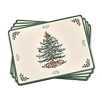 Spode Christmas Tree Collection Placemats | Set of 4 | Heat Resistant Mats | CorkBacked Board | Hard Placemat Set for Dining Table | Measures 15.7 x 11.7 Green