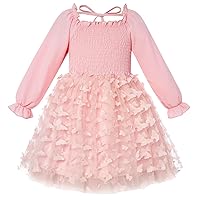 Idgreatim Little Girls Butterfly Tulle Dress Long Sleeve Square Neck Layered Dresses for Casual Party 2-6 Years Old