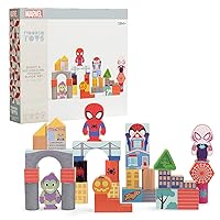Just Play Disney Marvel Wooden Toys Spidey and His Amazing Friends 30-piece Building Blocks Set, Officially Licensed Kids Toys for Ages 18 Month