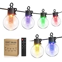 100FT Outdoor String Lights Dimmable with RGB Warm White, G40 LED Patio Lights with 50 Waterproof Bulbs Remote Control with 8 Modes Color Hanging Lights for Porch Bistro Backyard GardenParty