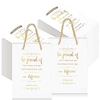 Fulmoon 100 Pcs Thank You Gifts Bags Bulk Employee Appreciation Gift Bags 5.9 x 3.1 x 8.3'' Inspirational Gift Bags with Handle May You Be Proud Gift Bags for Coworkers Colleague Teacher (White)