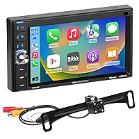 BOSS Audio Systems BCP62-RC Car Stereo - Apple CarPlay, Double Din, 6.2 Inch Capacitive Touchscreen, Bluetooth, No CD DVD Player, AM/FM Radio Receiver, Backup Camera