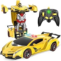 Remote Control Car, 2.4Ghz Transform RC Cars, 1:18 Scale Police Car Toy with Flashing Light, One Button Transformation,360 Degree Rotating Drifting Toys for Boys Age 4-7