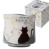 Kutani Yaki, cat mug, unique coffee mugs, pottery mugs, japanese tea mug, handmade ceramic mugs, 6.7oz, 200ml (1, black and white cat)