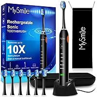 MySmile Electric Toothbrush for Adults, Rechargeable Sonic Electronic Toothbrush with 6 Brush Heads and Travel Case, 2 Mins 5 Modes Smart Timer, 48000VPM (Black)