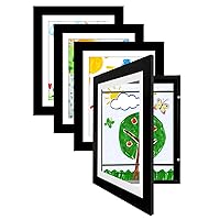 Americanflat Front Loading Kids Art Frame in Black - 8.5x11 Frame with Mat and 10x12.5 Without Mat - Kids Artwork Frames Changeable Display - Frames for Kids Artwork Holds 100 Pieces - Set of 4