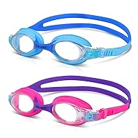 Kids Swim Goggles, Pack of 2 Anti Fog Swimming Goggles UV Protection Clear No Leaking for Child and Youth Ages 3-12