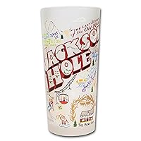 Drinking Glass, Jackson Hole Frosted Glass Cup for Kitchen, Bar Glass Drinking Glasses, Everyday Drinking Cup or Cocktail Glass, 15oz Dishwasher Safe Glass Tumbler, Wedding Gifts