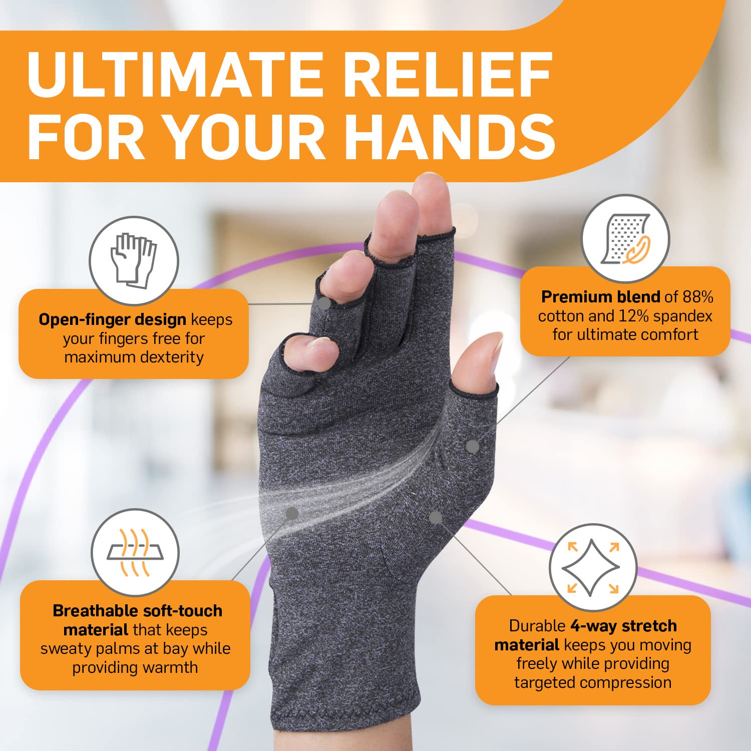 BracEasy Compression Gloves: Open-Fingertip Arthritis Gloves; Fingerless Gloves Men & Women; Open Finger Gloves, Ideal as Carpal Tunnel Gloves, Raynauds Gloves, Hand Brace for Arthritis [Grey, Medium]