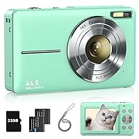 Lecran Digital Camera, FHD 1080P Kids Camera with 32GB Card, 2 Batteries, Lanyard, 16X Zoom Anti Shake, 44MP Compact Portable Small Point and Shoot Camera for Kid Student Children Teen Girl Boy(Green)