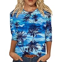 Tops for Women, Women's Fashion Casual Round Neck 3/4 Sleeve Loose Printed T-Shirt Ladies Top