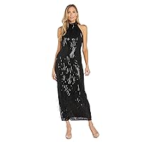 R&M Richards Women's Long Sleeveless Fringe Sequins Cocktail Dress