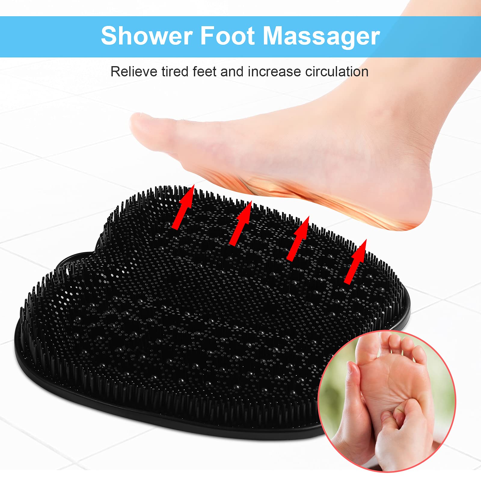 HONYIN XL Size Large Shower Foot Scrubber Mat - Cleans，Exfoliation，Massages Your Feet Without Bending, Foot Circulation & Relieve Tired Feet, Foot Scrubber for Use in Shower with Non-Slip Suction Cups