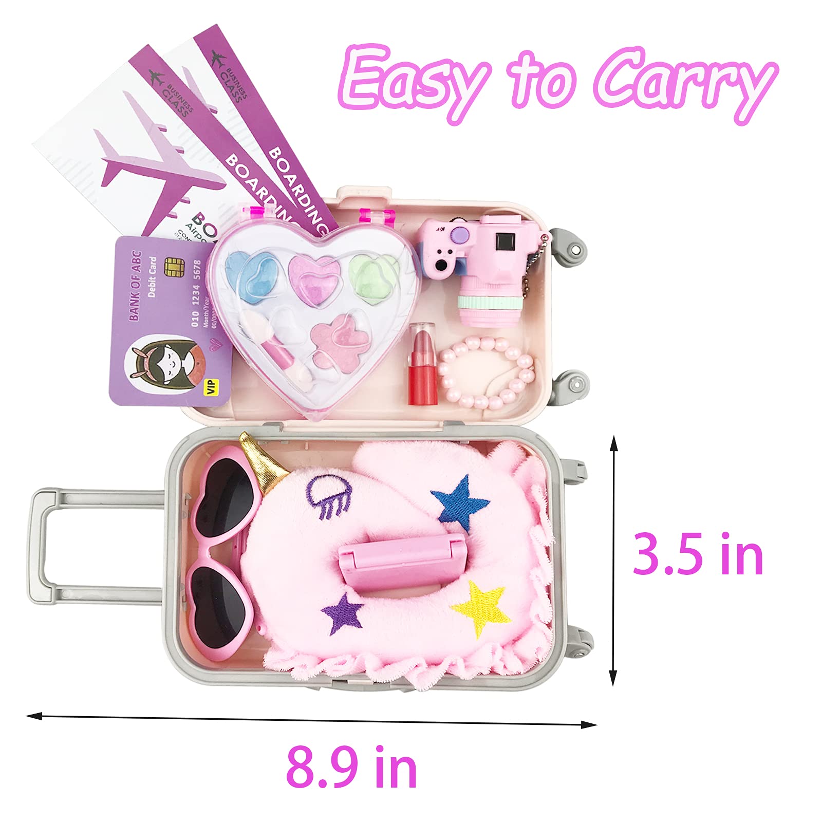 Doll Accessories Case Luggage Travel Play Set for 18 Inch Dolls Travel Storage, Doll Stuff with Doll Clothes and Accessories Camera Travel Pillow, 17 Pcs
