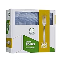 Comfy Package [300 Pack] Heavyweight Disposable Clear Plastic Forks - Engraved Design