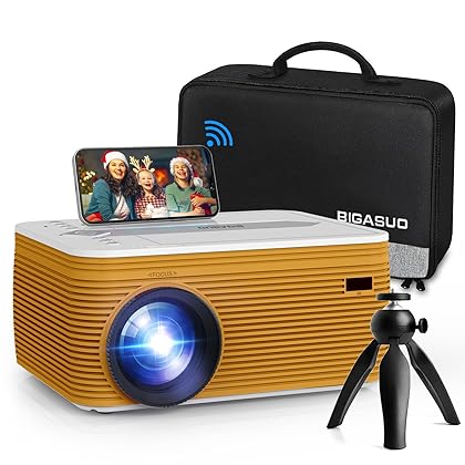 BIGASUO Outdoor Movie Projector Bluetooth 5.0 - Native 1080P Projectors with Digital Zoom&HiFi Stereo, 280ANSI Home Portable Proyector Compatible HDMI,USB,AV,TV[100''Screen Included]