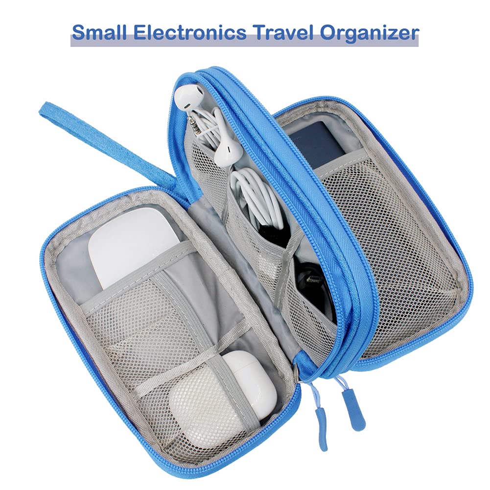 DDgro Electronics Travel Organizer, Small Accessories Pouch Bag for Keeping Power Cord/Charger/Cables Organized (Small, Azure Blue)