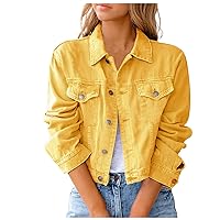 Women's Oversized Tshirts Fashion Solid Color Denim Jacket Button Casual Denim Clothes Fitted Tshirts, S-2XL