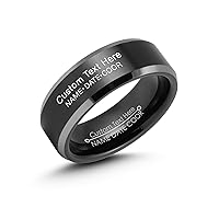 LerchPhi 8mm Black Tungsten Promise Ring for Men - Personalized Engraving and Bevelled Edge Design