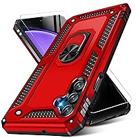 for Samsung Galaxy S23 FE 5G Case with Screen Protector, Military Grade Rugged Shockproof Heavy Duty Galaxy S23 FE Protective Cover for Samsung S23 FE Magnetic Ring Kickstand Phone Case (Red)