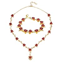 U7 18K Gold Plated Rose Necklace+Rose Bracelet