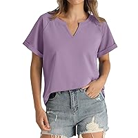 Womens T Shirts V Split Neck Short Sleeve Casual Loose Tees Solid Basic Tunic Tops Clothes 2024 Trending Now