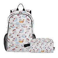 Kids School Backpack with Lunch Box, Cute-cartoon-caticorn-pattern Elementary BookBag Set for Girls Boy