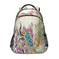 Multicolor Flowers and Peacocks Backpacks Travel Laptop Daypack School Book Bag for Men Women Teens Kids