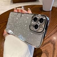 Luxury Square Plating Bling Glitter Silicone Case for iPhone 14 13 12 Mini 11 Pro Max X XR XS 7 8 Plus SE2022 Soft Sequins Cover,Silver,for iPhone 7 Plus