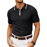 PJ PAUL JONES Mens Knitted Polo Shirts Short Sleeve Textured Pullover Golf Polo T Shirts