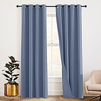RYB HOME Noise Reduce Blackout Energy Efficiency 3-in-1 Set Solid Window Curtains for Bedroom Living Room Wall Panels Patio Door, 52 inch Wide x 108 inch Long, Stone Blue, 2 Pcs